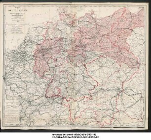 Karte von Deutschland zur Übersicht der Haupt-Verkehrs-Linien und der militärischen Eintheilung : mit Benutzung von L. Friedrich's Post-Eisenbahn- und Reise-Karte