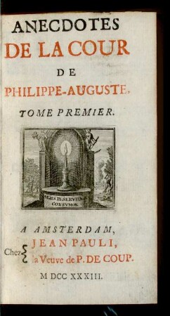 T. 1: Anecdotes De La Cour De Philippe-Auguste