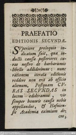 Praefatio Editionis Secundae