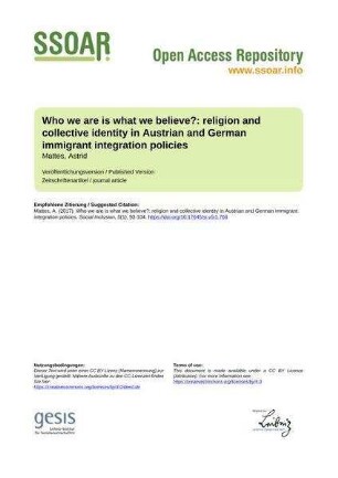 Who we are is what we believe?: religion and collective identity in Austrian and German immigrant integration policies