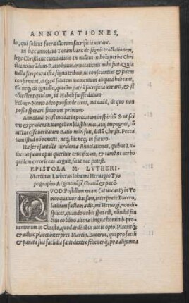Epistola M. Lutheri. Martinus Lutherus Iohanni Hervagio Typographo Argentinensi, Gratiam et pacem.