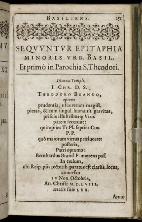 Sequuntur Epitaphia Minoris Urb. Basil. Et primo in Parochia S. Theodori.