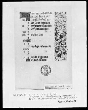 Stundenbuch — Initialligatur KL, kleine Initialen und Teilbordüre, Folio 1recto