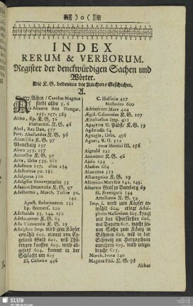 Index Rerum & Verborum. Register der denckwürdigen Sachen und Wörter