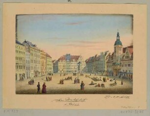 Der Markt in Leipzig von Süden mit dem Alten Rathaus rechts