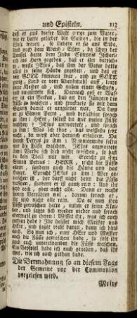 Die Vermahnung so an diesem Tage der Gemeine vor der Communion vorgelesen wird.