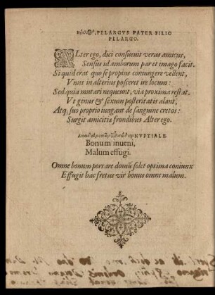 ... Pelargus Pater Filio Pelargo.