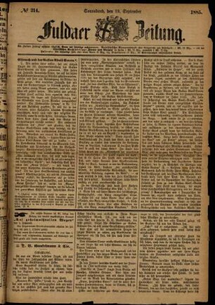 Ausgabe vom Samstag, den 19. September 1885.