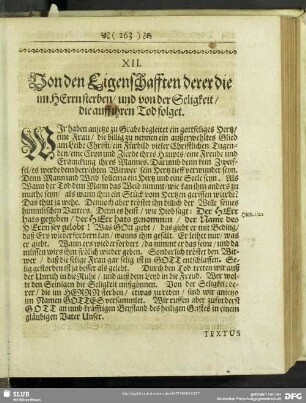 XII. Von den Eigenschafften derer die im Herrn sterben, und von der Seligkeit, die auff ihren Tod folget