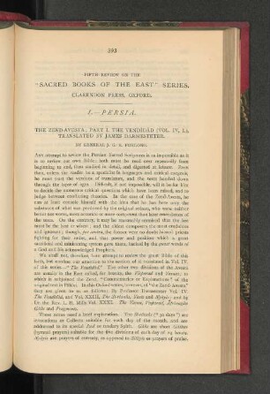 Fifth Review on the "Sacred Books of the East" Series. I. Persia.