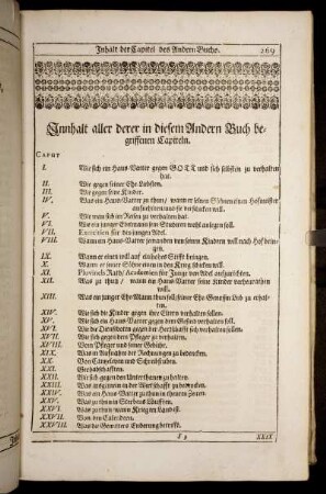 Innhalt aller derer in diesem Andern Buch begriffenen Capiteln.
