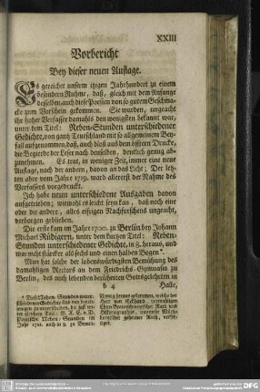 Vorbericht Bey dieser neuen Auflage