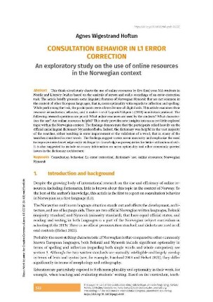 Consultation behavior in L1 error correction. An exploratory study on the use of online resources in the Norwegian context