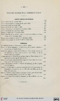Table des matières de la troisième livraison