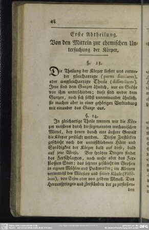 Erste Abtheilung. Von den Mitteln zur chemischen Untersuchung der Körper