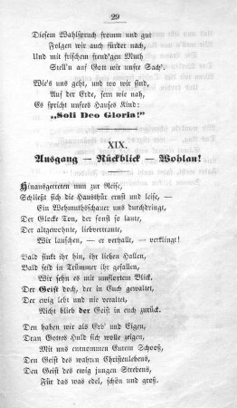 XIX. Ausgang - Rückblick - Wohlan!