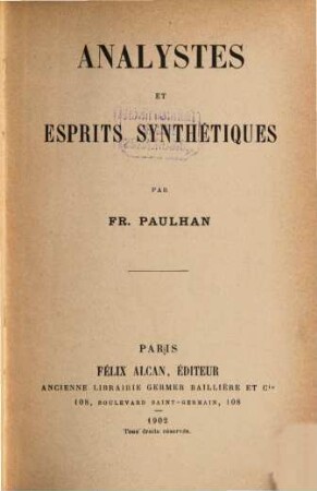 Analystes et esprits synthétiques