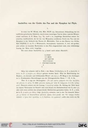 Inschriften von der Grotte des Pan und der Nymphen bei Phyle