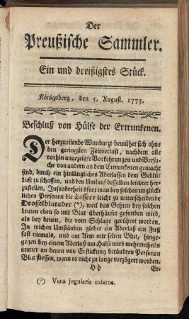 Ein und dreißigstes Stück. Königsberg, den 5. August 1773.