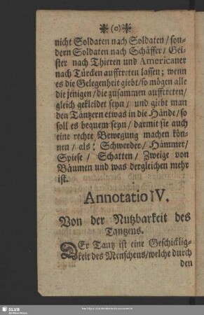 Annotation IV. Von der Nutzbarkeit des Tantzens