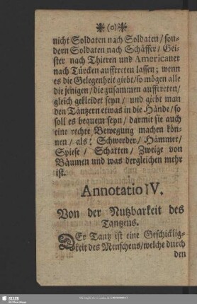 Annotation IV. Von der Nutzbarkeit des Tantzens