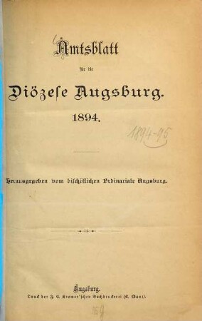 Amtsblatt für die Diözese Augsburg. 1894