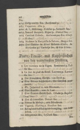 Porte-Feuille mit Kupferstichen von den vornehmsten Meistern.