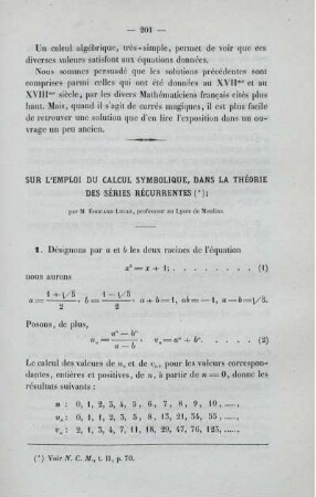 Sur l´emploi du calcul symolique, dans la théorie des séries récurrentes.