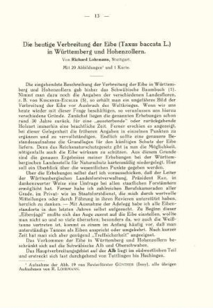 Die heutige Verbreitung der Eibe (Taxus baccata L.) in Württemberg und Hohenzollern