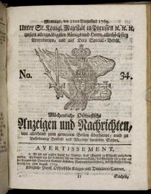No. 34. Montags, den 21ten Augustus 1769.