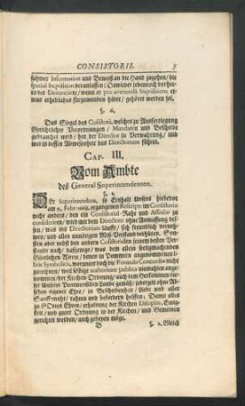 Cap. III. Vom Ambte des General Superintendenten.