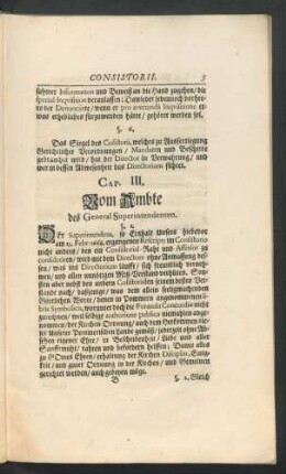 Cap. III. Vom Ambte des General Superintendenten.