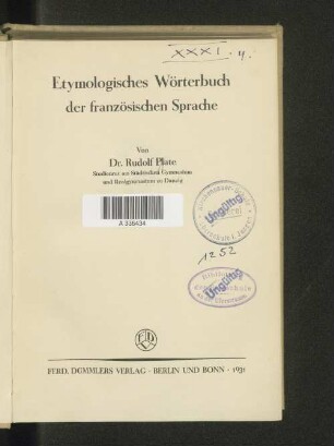 Etymologisches Wörterbuch der französischen Sprache
