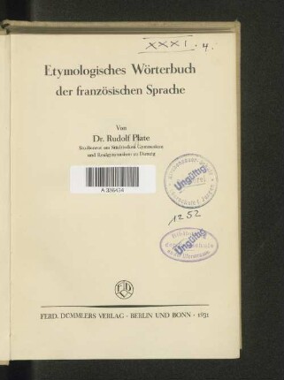 Etymologisches Wörterbuch der französischen Sprache
