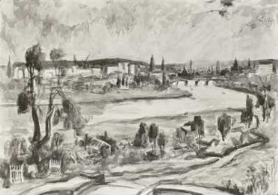 Elblandschaft Dresden (Dresden vom Waldschlößchen) : Elblandschaft Dresden (Dresden vom Waldschlößchen). Aquarell, 1974