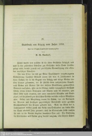IV. Stadtbuch von Leipzig vom Jahre 1359 : Aus der Originalhandschrift herausgegeben