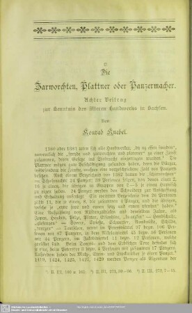 Die Zarwochten, Plattner oder Panzermacher. Achter Beitrag zur Kenntnis des älteren Handwerks in Sachsen