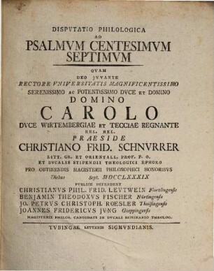 Dispvtatio Philologica Ad Psalmvm Centesimvm Septimvm