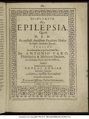 Disputatio De Epilepsia