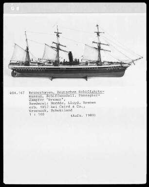 Passagierdampfer "Bremen", Reederei Norddeutscher Lloyd, Bremen, erbaut 1857 bei Caird und Co., Greenock, Schottland
