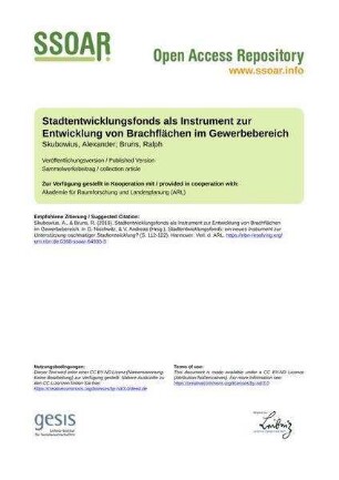 Stadtentwicklungsfonds als Instrument zur Entwicklung von Brachflächen im Gewerbebereich
