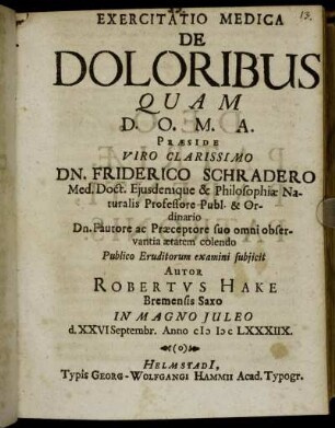Exercitatio Medica De Doloribus