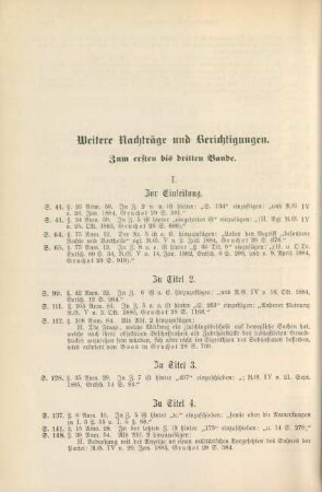 Weitere Nachträge und Berichtigungen. Zum ersten bis dritten Bande
