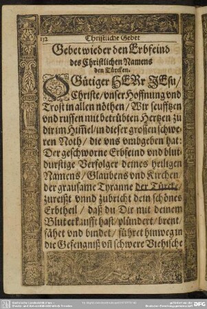 Gebet wieder den Erbfeind des Christlichen Namens den Türcken