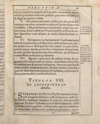 Titvlus VIII. De Sacramento Evcharistiae.