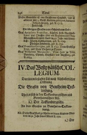 IV. Das Westphälische Collegium.