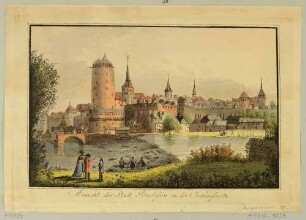 Stadtansicht von Bautzen, Ansicht aus südlicher Richtung mit der Alten Wasserkunst im Vordergrund