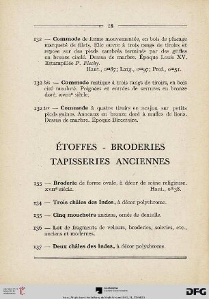 Étoffes - Broderies - Tapisseries anciennes (Nr. 133-141)