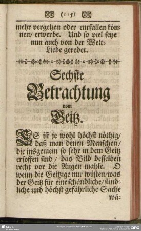 Sechste Betrachtung vom Geitz