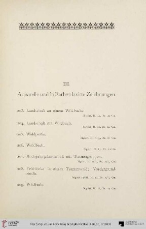 III. Aquarelle und in Farben lavierte Zeichnungen (Nr. 203-247)